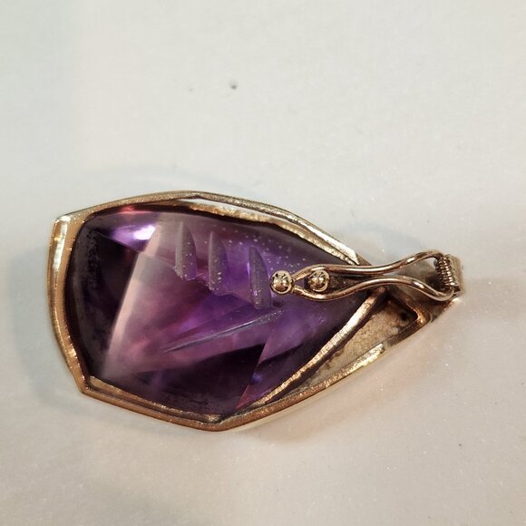 Large Vintage Modern 14K Solid Gold Laser Cut Amethyst Enhancer - Picture 9 of 11